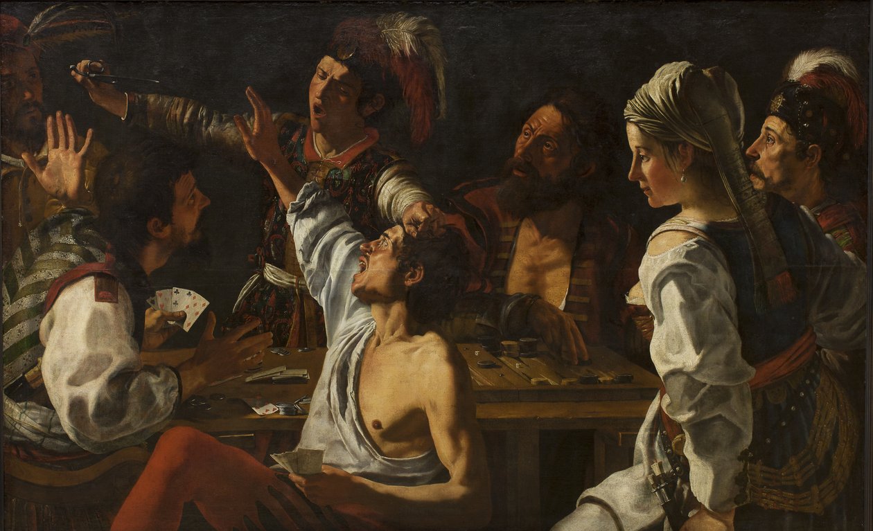 Kortti- ja Backgammon-pelaajat. Taistele korteista tekijältä Theodoor Rombouts