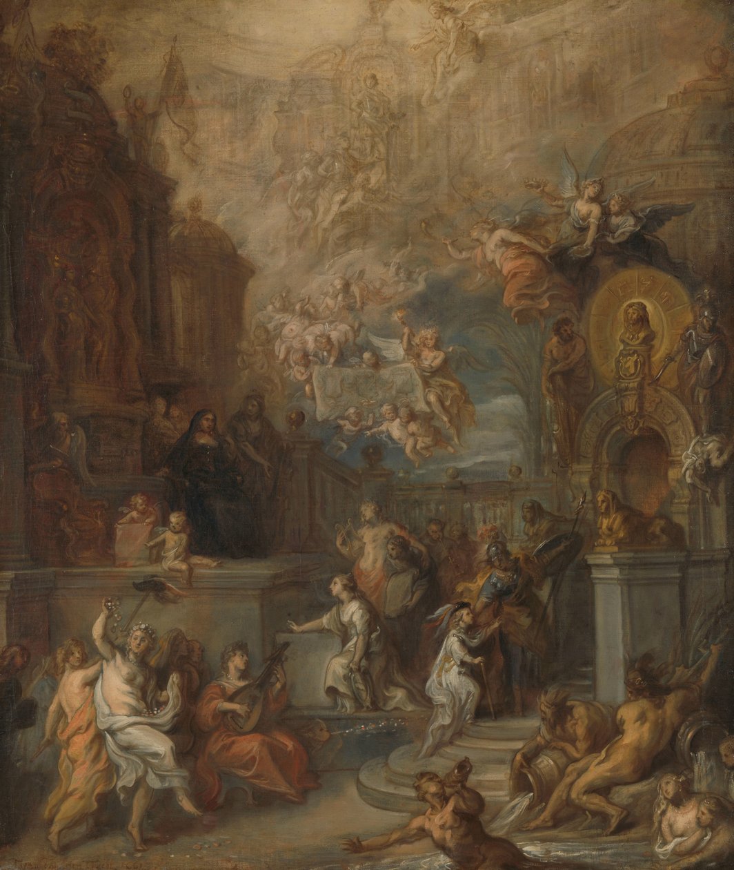 Allegoria William III:n jäähyväisistä Amalia van Solmsilta valtiovallan siirron jälkeen kenraalille tekijältä Theodoor van Thulden