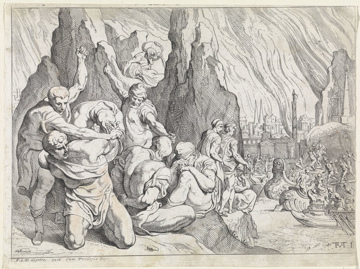 Kreikkalaiset lähtevät Troijan kukistumisen jälkeen The Labors of Odysseus (sarjan nimi) tekijältä Theodoor van Thulden