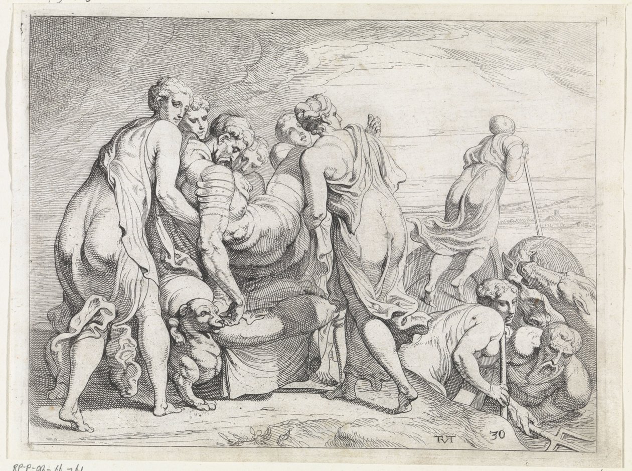 Faiaken tuo nukkuvan Odysseuksen Ithakaan The Labors of Odysseus (sarjan nimi) tekijältä Theodoor van Thulden