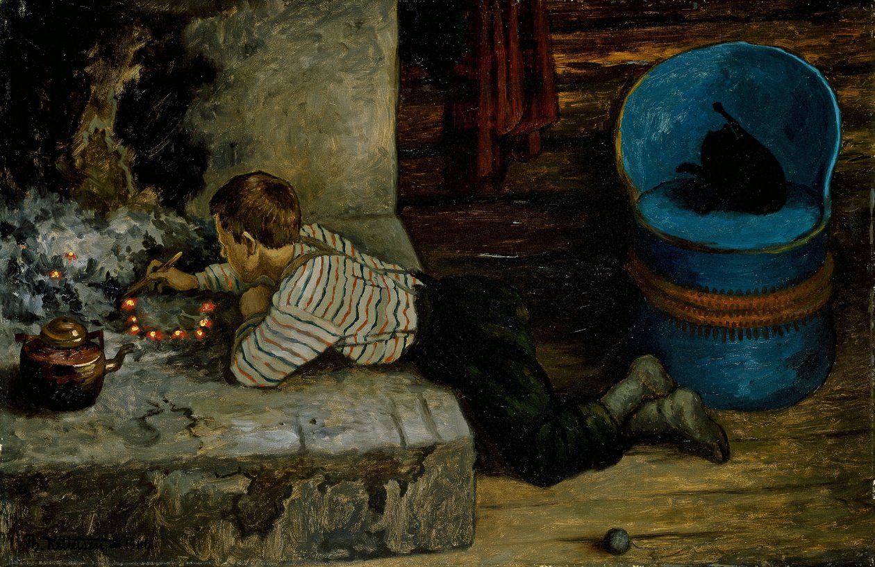 Ash Lad tuijottaa tuhkaa tekijältä Theodor Kittelsen