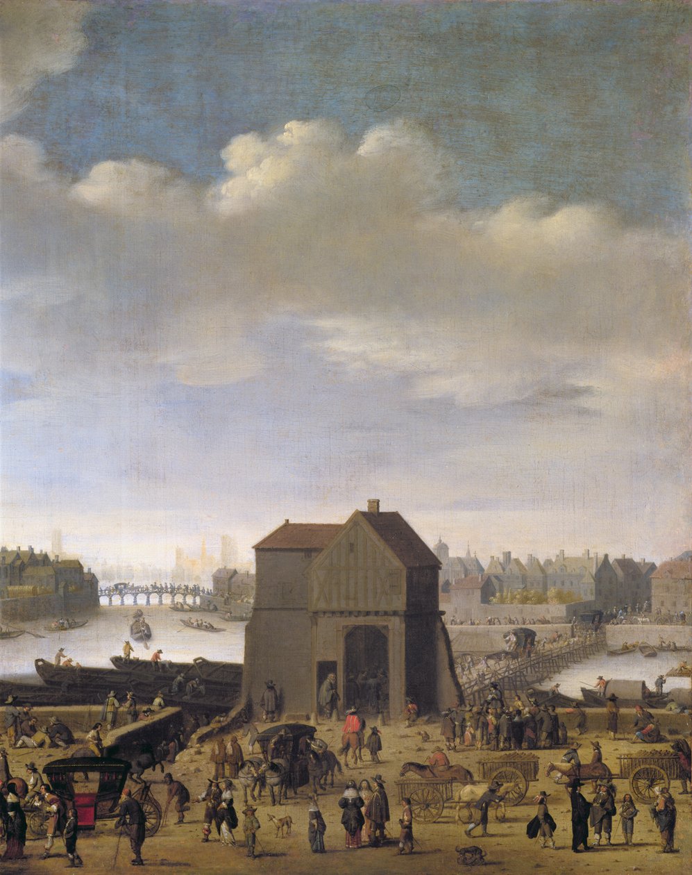 Näkymä sillalle ja Quai de la Tournellelle, n. 1645 (yksityiskohta 167349) tekijältä Theodor Matham