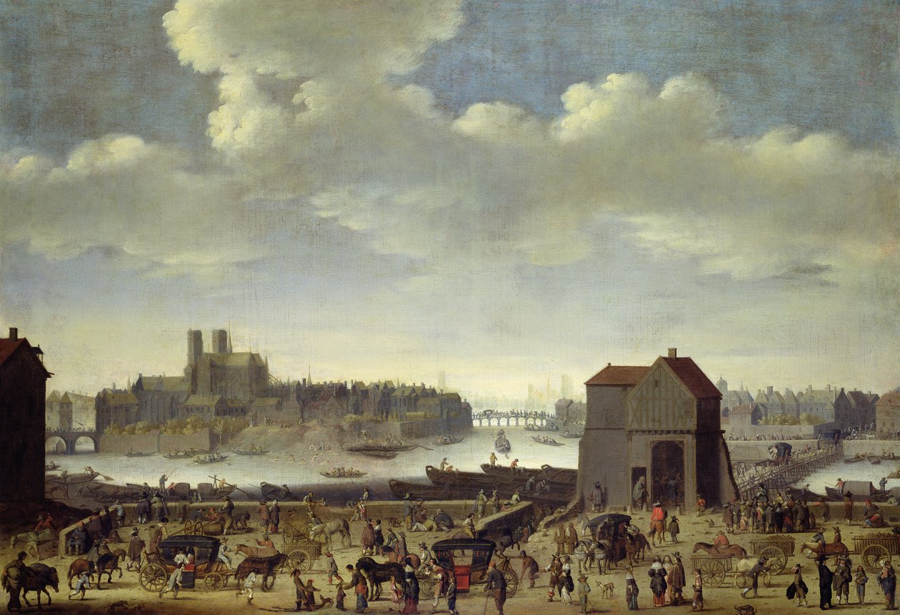 Näkymä sillalle ja Quai de la Tournellelle, n. 1645 tekijältä Theodor Matham