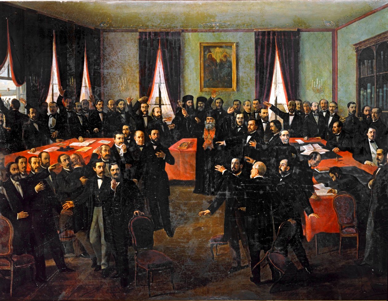 Romanian ruhtinaskuntien liiton julistus ... (maalaus kankaalle) tekijältä Theodor Aman