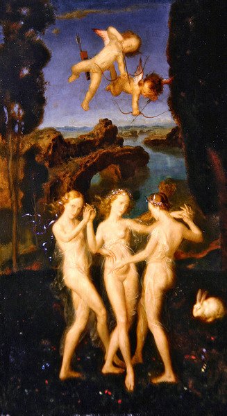 The Three Graces (öljy paneelissa) tekijältä Theodor Baierl