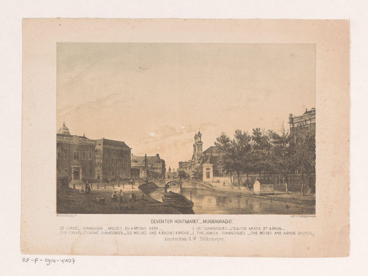 Deventer Houtmarkt ja Muidergracht Amsterdamissa Deventer Houtmarkt Muidergracht (otsikko esineessä) tekijältä Theodor Brüggemann