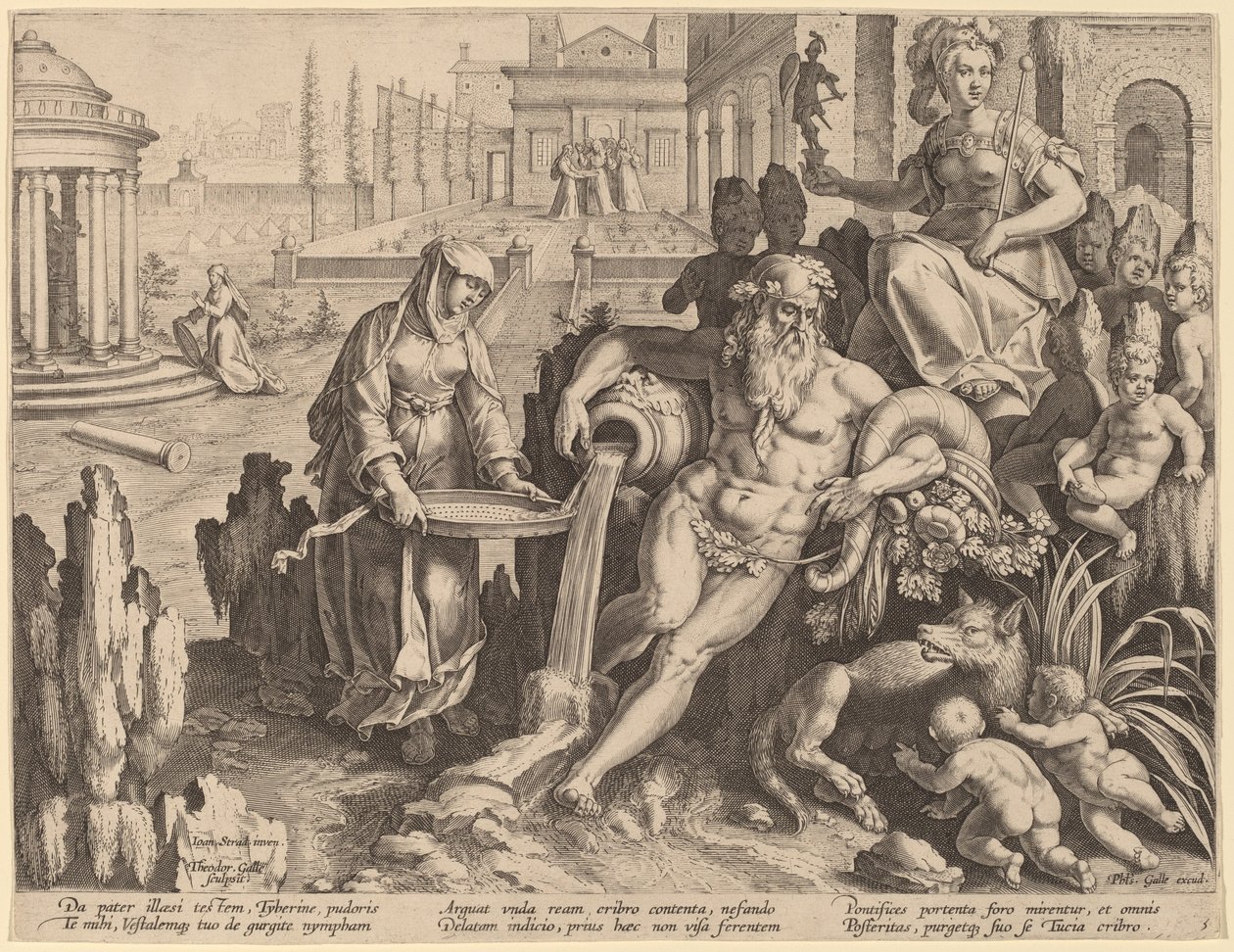 Vestal Neitsyt Tuccia tekijältä Theodor Galle after Jan van der Straet
