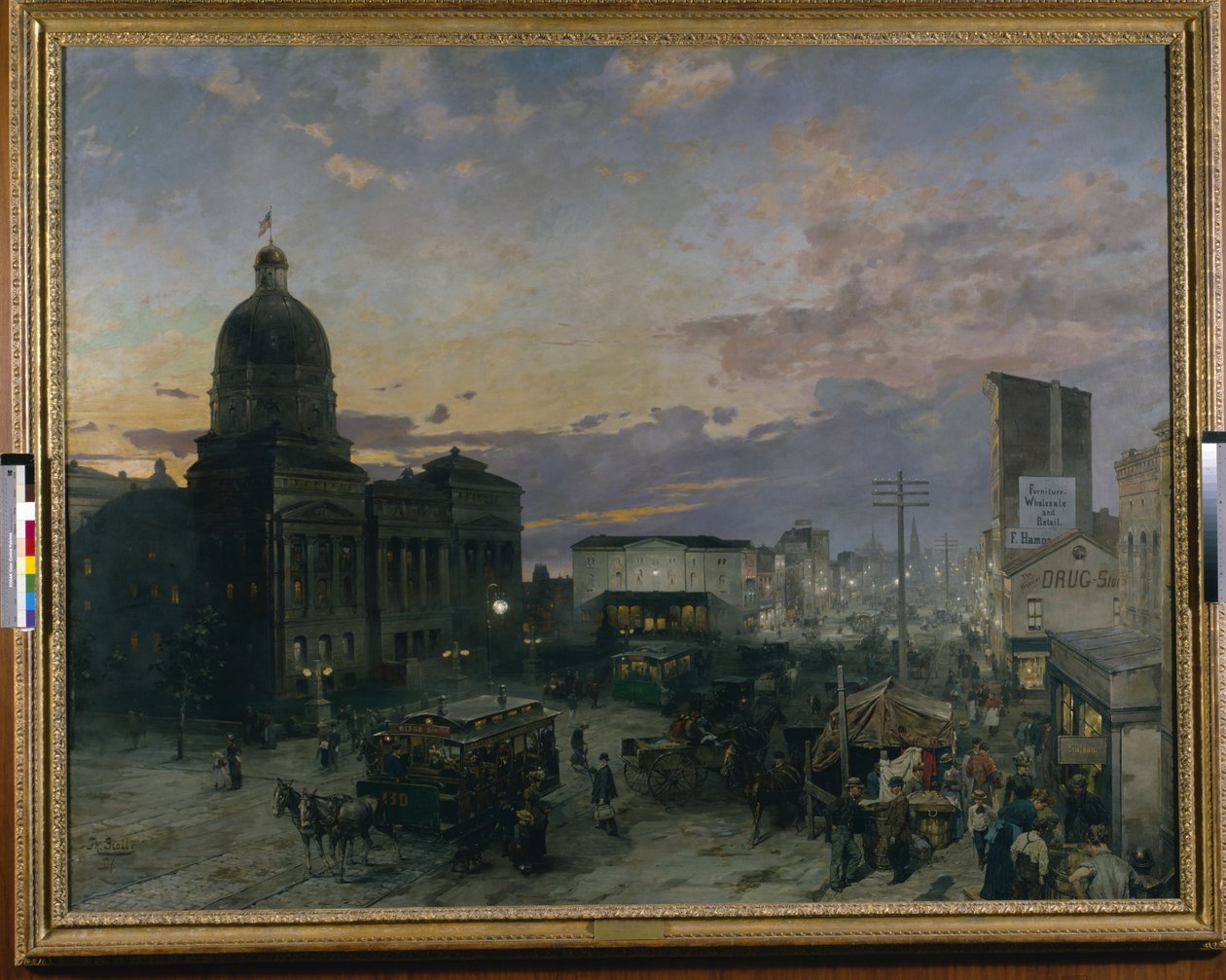Washington Street, Indianapolis At Dusk (öljy kankaalle) tekijältä Theodor Groll
