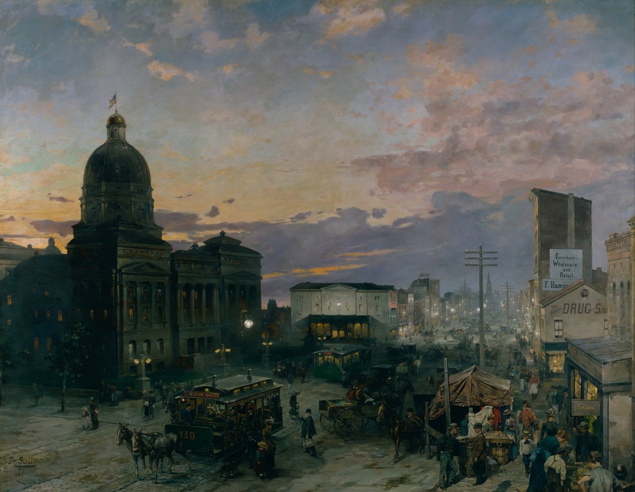 Washington Street, Indianapolis hämärässä, 1892-1895 tekijältä Theodor Groll