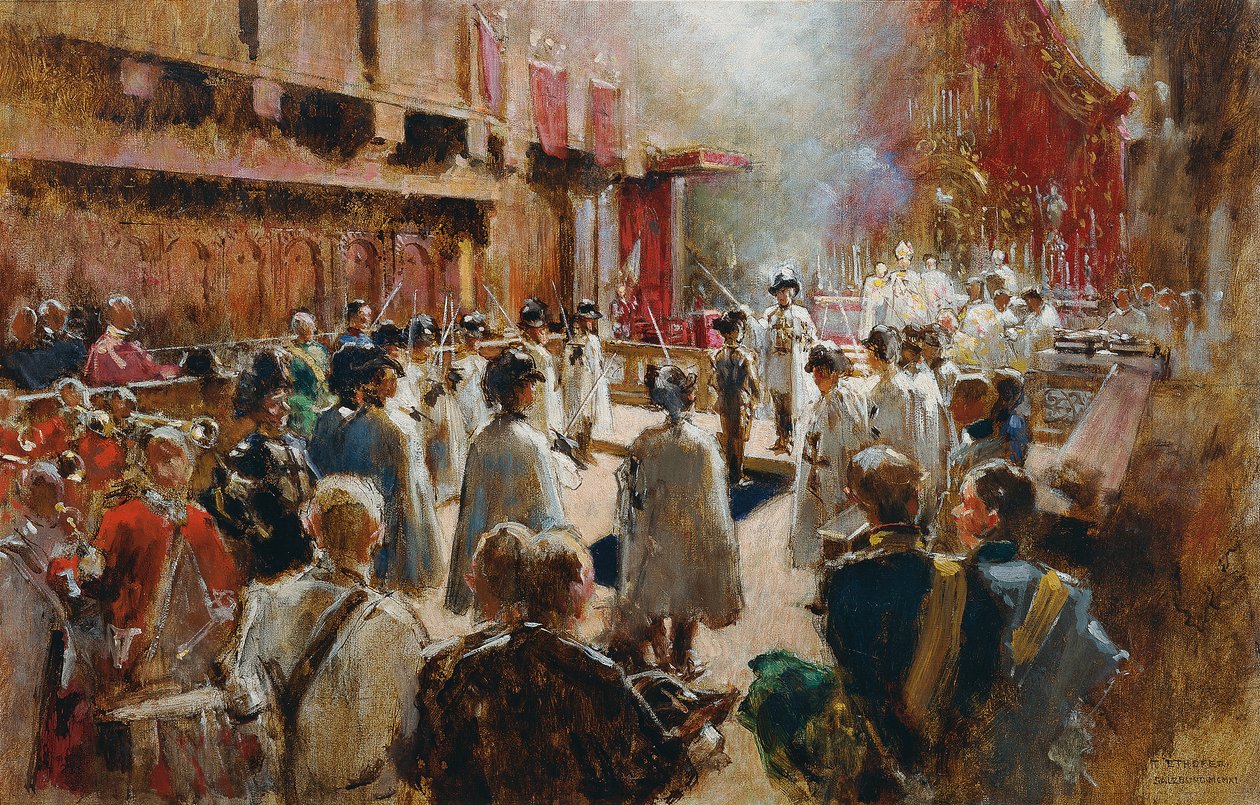Kreivi Boos-Waldeckin kunnianosoitus Saksan ritarin suurmestari arkkiherttua Eugenin Hofkirchessä Innsbruckissa tekijältä Theodor Josef Ethofer