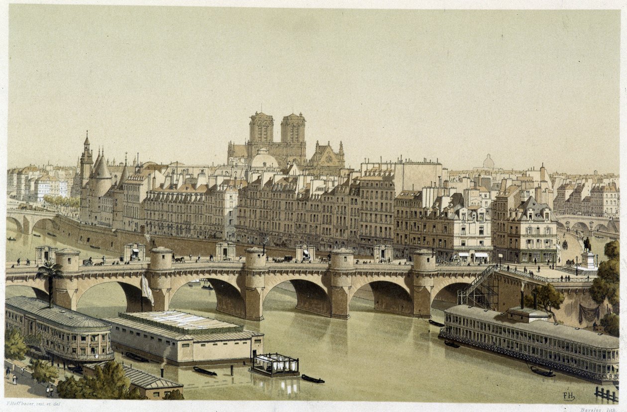 Ile de la Cite ja Pont Neuf Pariisissa tekijältä Theodor Josef Hubert Hoffbauer