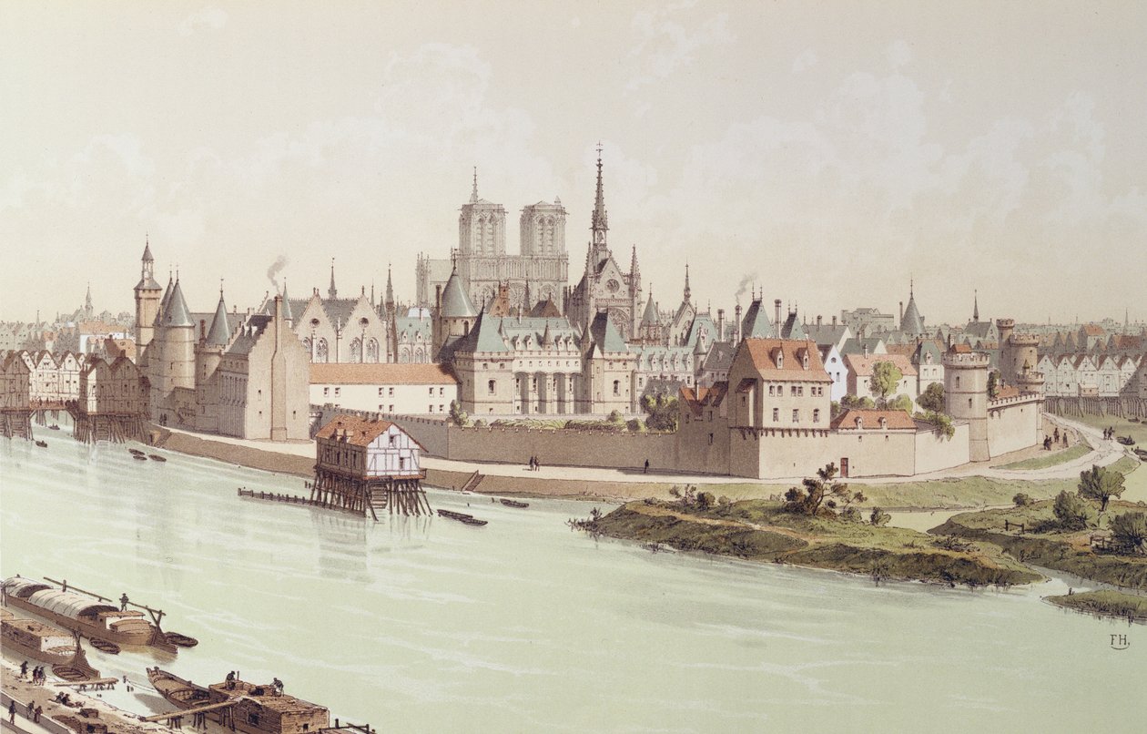 Ile de la Cite vuonna 1530 tekijältä Theodor Josef Hubert Hoffbauer