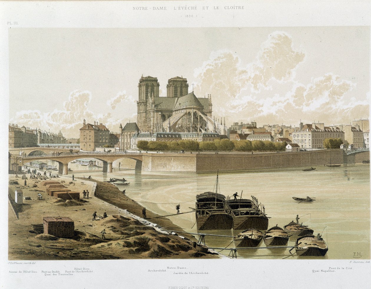Notre Dame de Paris nähtynä Pariisin Seinen rannalta tekijältä Theodor Josef Hubert Hoffbauer
