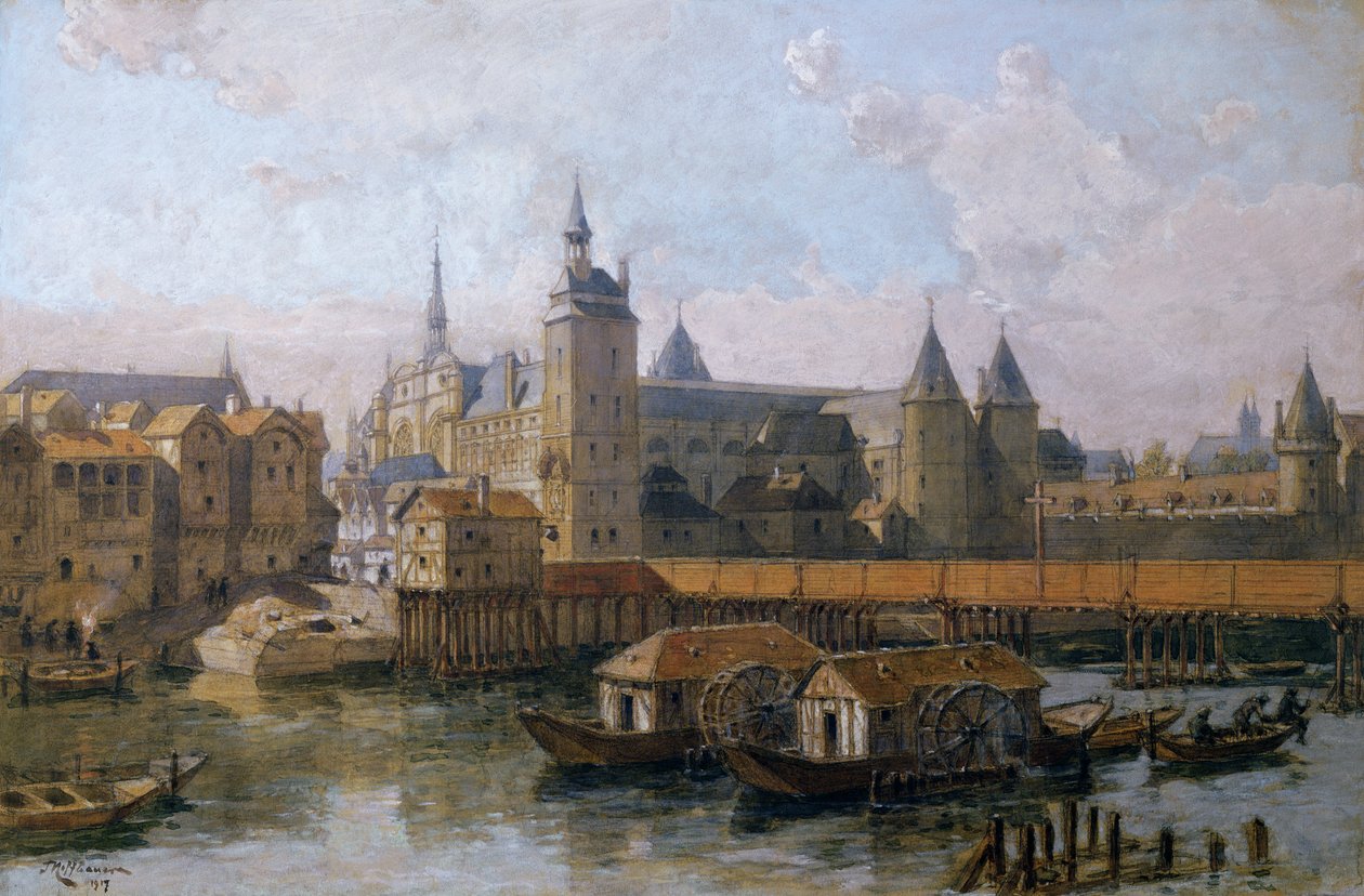 Ile de la Cite ja Palais de Justice (entinen Palais Royal) 1500-luvulla, 1917 tekijältä Theodor Josef Hubert Hoffbauer
