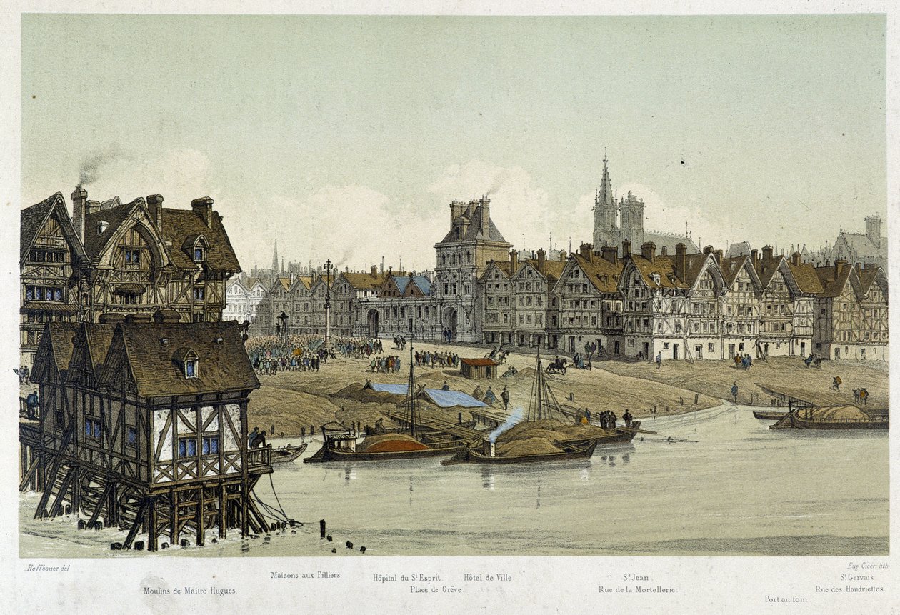 Näkymä Hotel de Ville de Parisista tekijältä Theodor Josef Hubert Hoffbauer