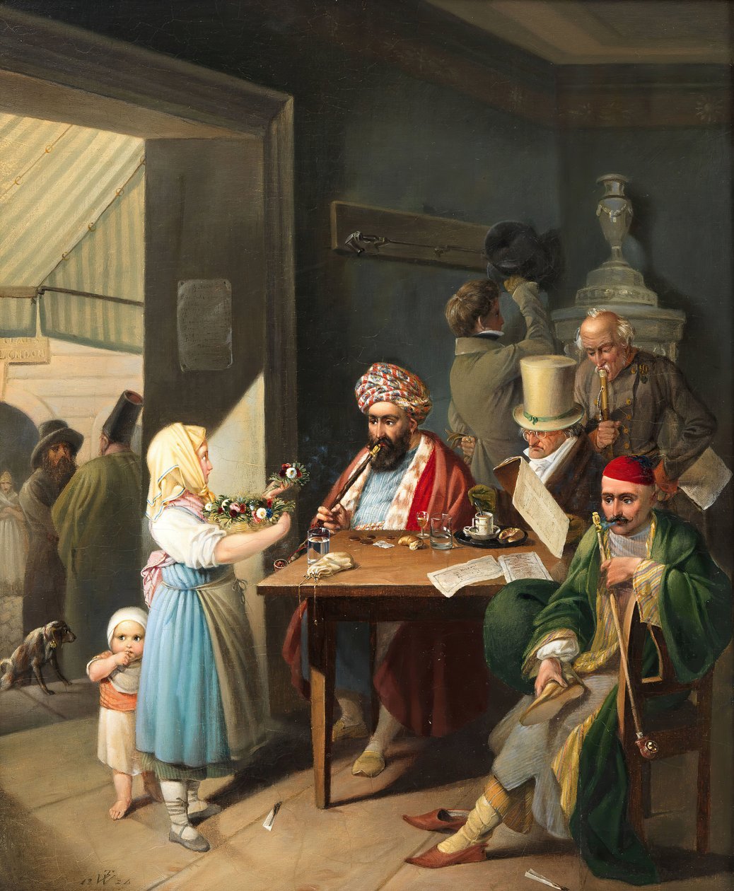 Kreikkalaiset ja turkkilaiset wieniläisessä kahvilassa, 1824. tekijältä Theodor Leopold Weller