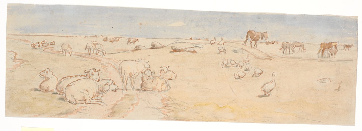 Lampaat ja hanhet Saltholmilla (luonnos boolikulhojen koristeluun) tekijältä Theodor Philipsen