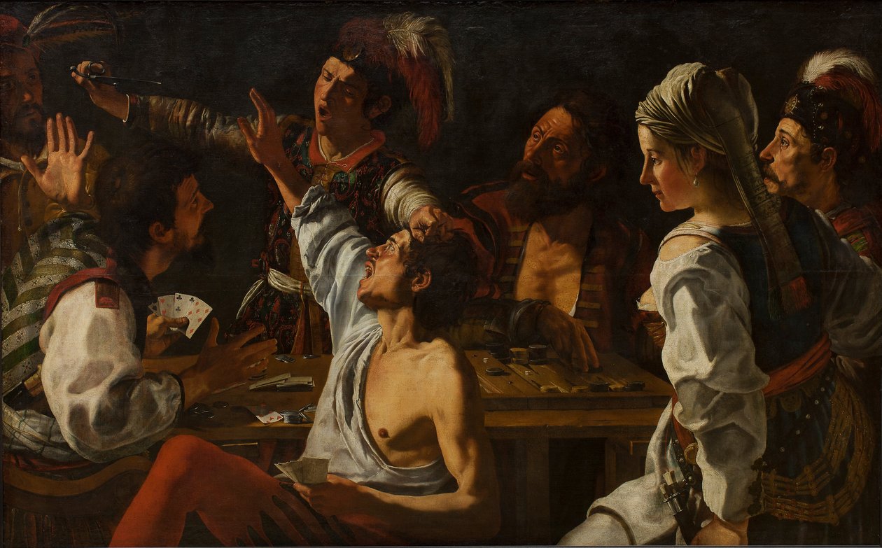 Kortti- ja Backgammon-pelaajat. Taistelu korteista, 1620-1629 tekijältä Theodor Rombouts