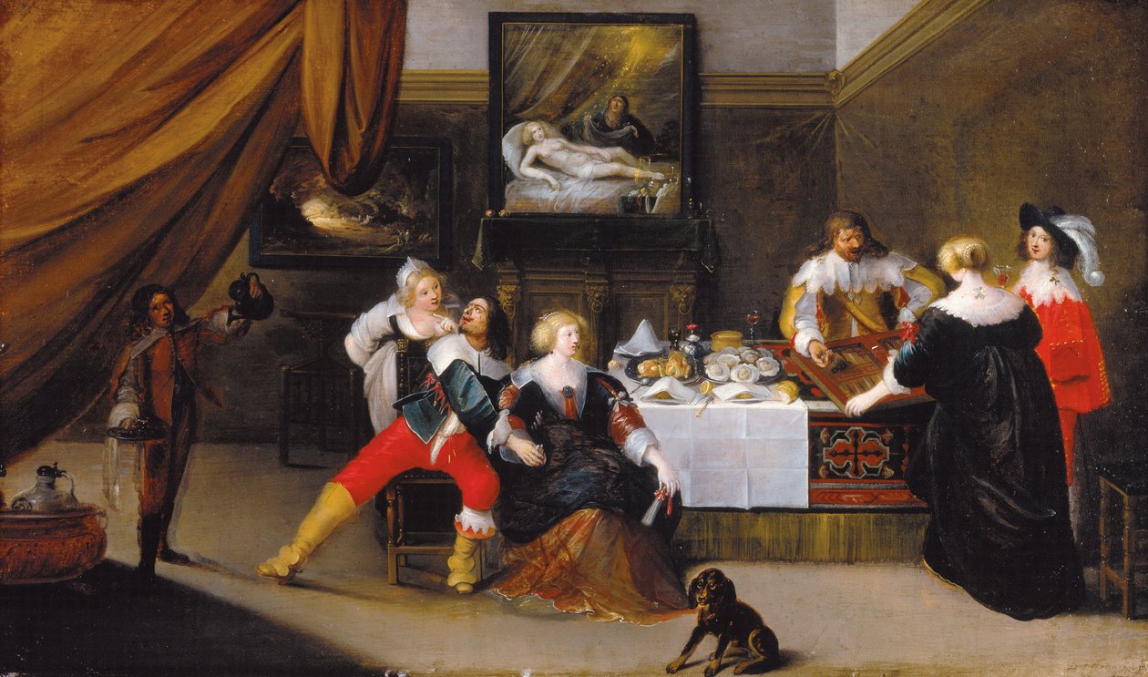 Kortinpelaajat (backgammon-pelaajat) - Card Players, kirjoittanut Rombouts, Theodor (1597-1637). Öljy kankaalle, c. 1620-1630. Residenzgalerie Salzburg tekijältä Theodor Rombouts