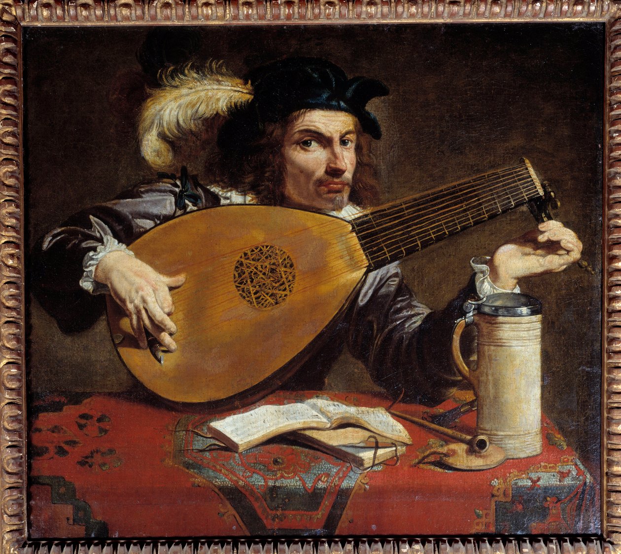 Mies virittelee luuttiaan. Theodore Romboutsin (1597 - 1637) maalaus Ec. Flam. tekijältä Theodor Rombouts