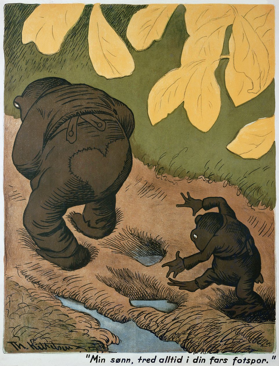 Isän jalanjäljissä (akvarelli ja kynä) tekijältä Theodor Kittelsen