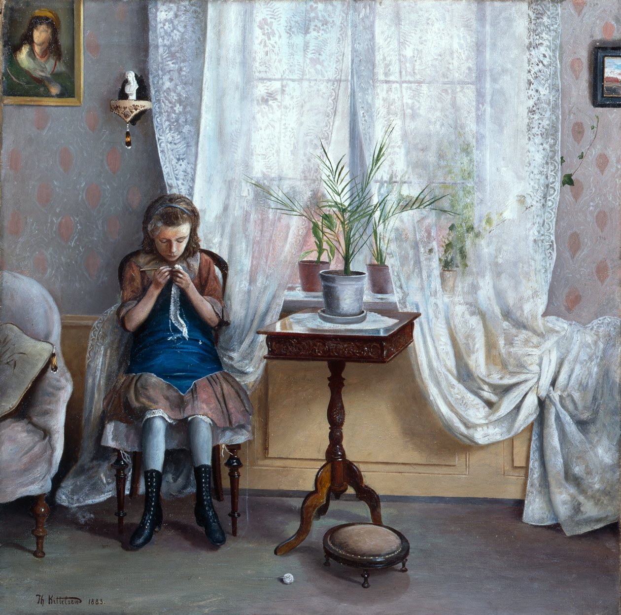 Sisustus tyttöjen virkkauksella tekijältä Theodor Kittelsen