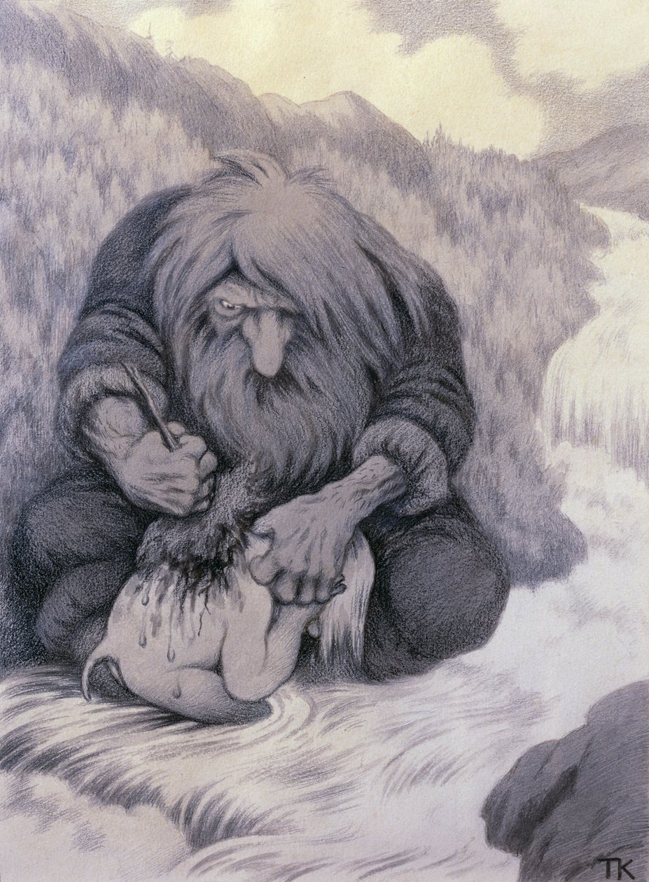 Peikko pesemässä lastaan tekijältä Theodor Kittelsen