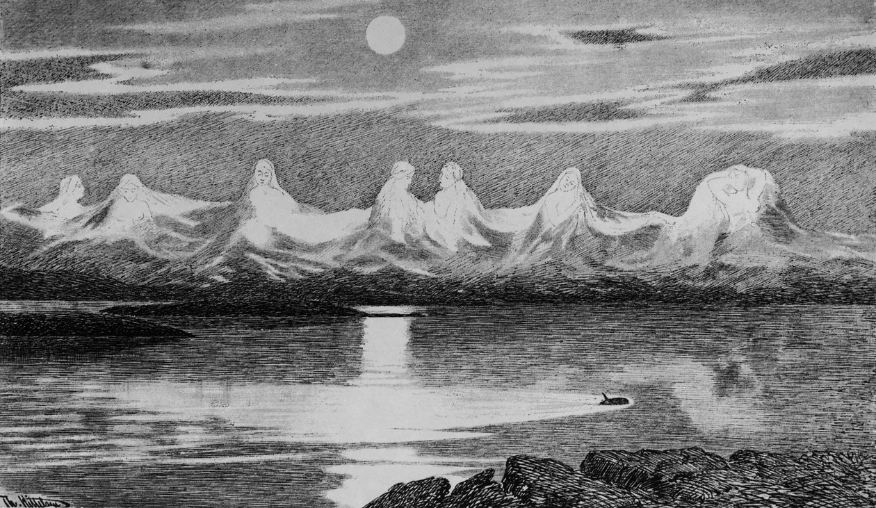 Seitsemän sisarta, n. 1888 (litho) tekijältä Theodor Kittelsen