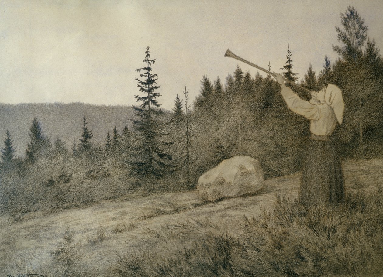 Ylhäällä vuoren alla soi puupuhallin tekijältä Theodor Kittelsen