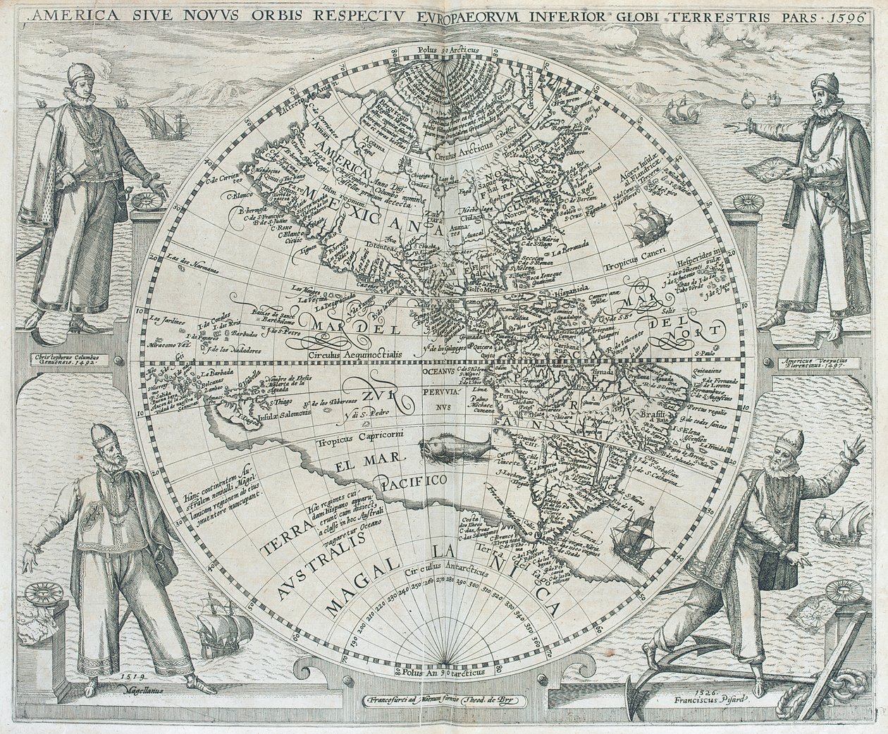 Amerikan kartta, 1590-1601 tekijältä Theodor de Bry