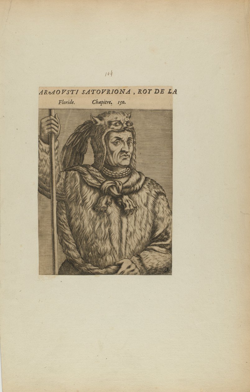 Araovsti Satovriona, L/Floridan kuningas. Luku. 150 (kirjasta Les Vrais Pourtraits et Vies des Hommes Illustres). tekijältä Theodor de Bry
