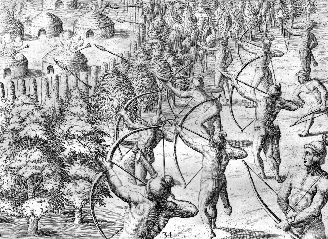 Potanon leirin hyökkäys tekijältä Theodor de Bry