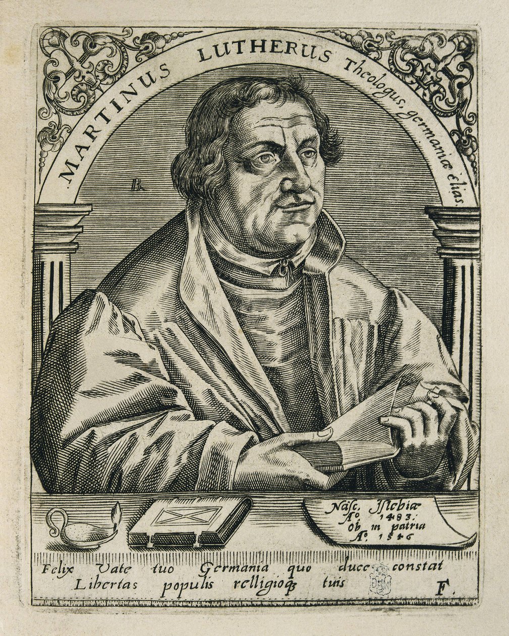 LUTHER, Martin (1483-1546). Saksalainen uskonnollinen uudistaja. Kaiverrus. ESPANJA. MADRID (AUTONOMOUS YHTEISÖ). Madrid. Kansalliskirjasto tekijältä Theodor de Bry
