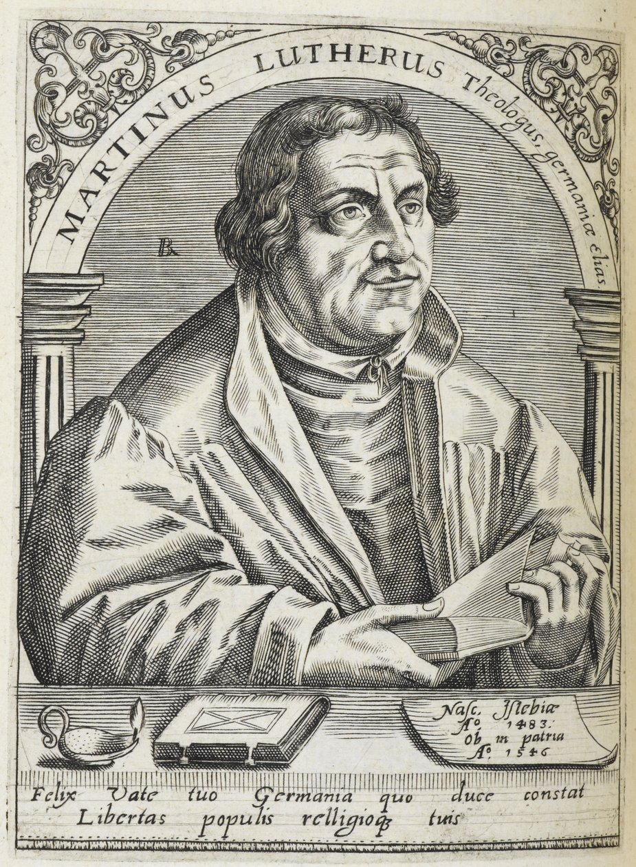 Martti Luther. (1483-1546). Saksalainen uskonnollinen uudistaja ja uskonpuhdistuksen perustaja. Muotokuva. tekijältä Theodor de Bry