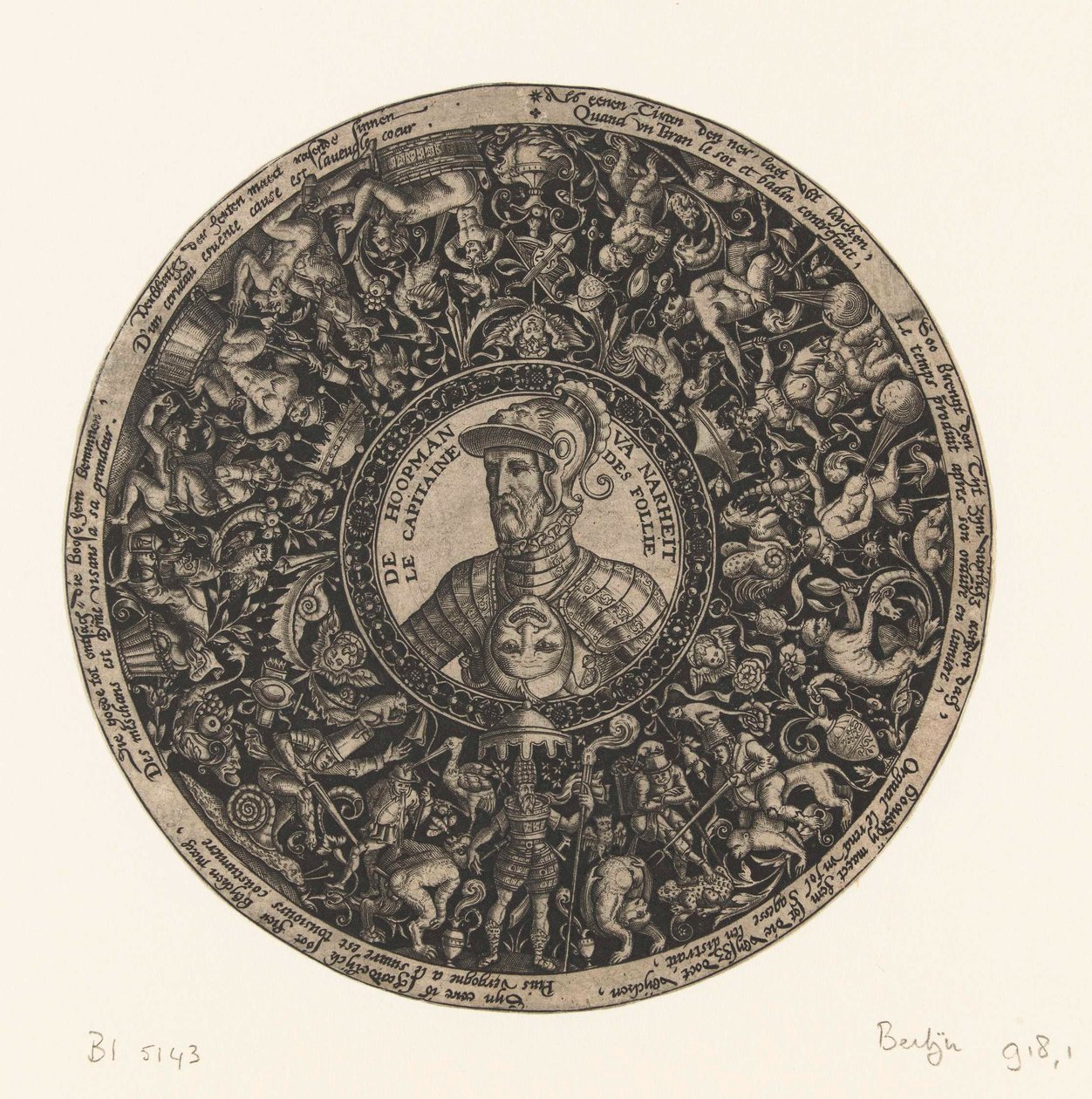 Medaljonki, jossa on hölmön kapteenin, Theodor de Bryn, rintakuva, noin 1577 - noin 1578. tekijältä Theodor de Bry