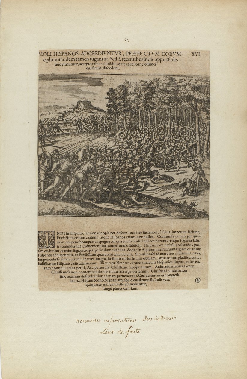 Moli Hispanos Adgrediuntur, Praefe Ctum Eorum/Cedunt: Tandeum.... (kirjasta Americae, osa viisi) tekijältä Theodor de Bry