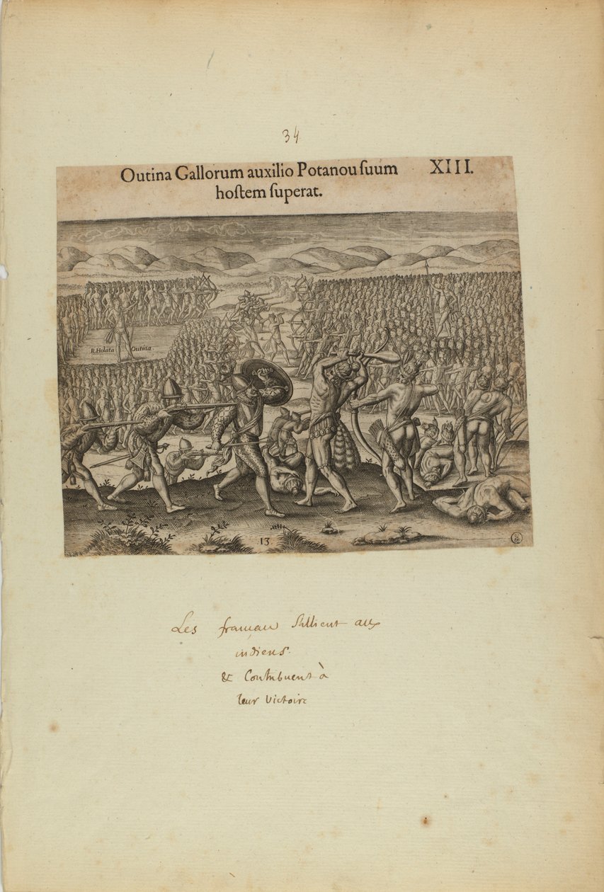 Outina Gallorum Auxilio Potanou Suum Hostem Superat. XIII. (kirjasta Americae, toinen osa) tekijältä Theodor de Bry