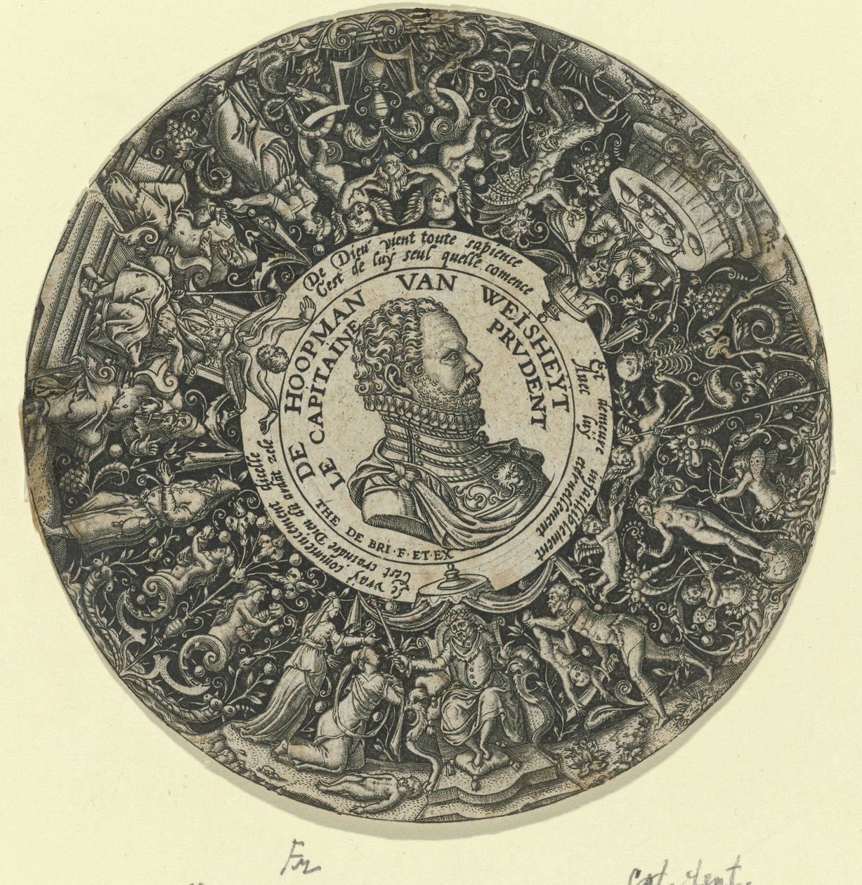 Oranssin prinssi William I:n muotokuva De Hoopman van Weisheyt / Le Capitaine Prudent (otsikko esineessä) tekijältä Theodor de Bry