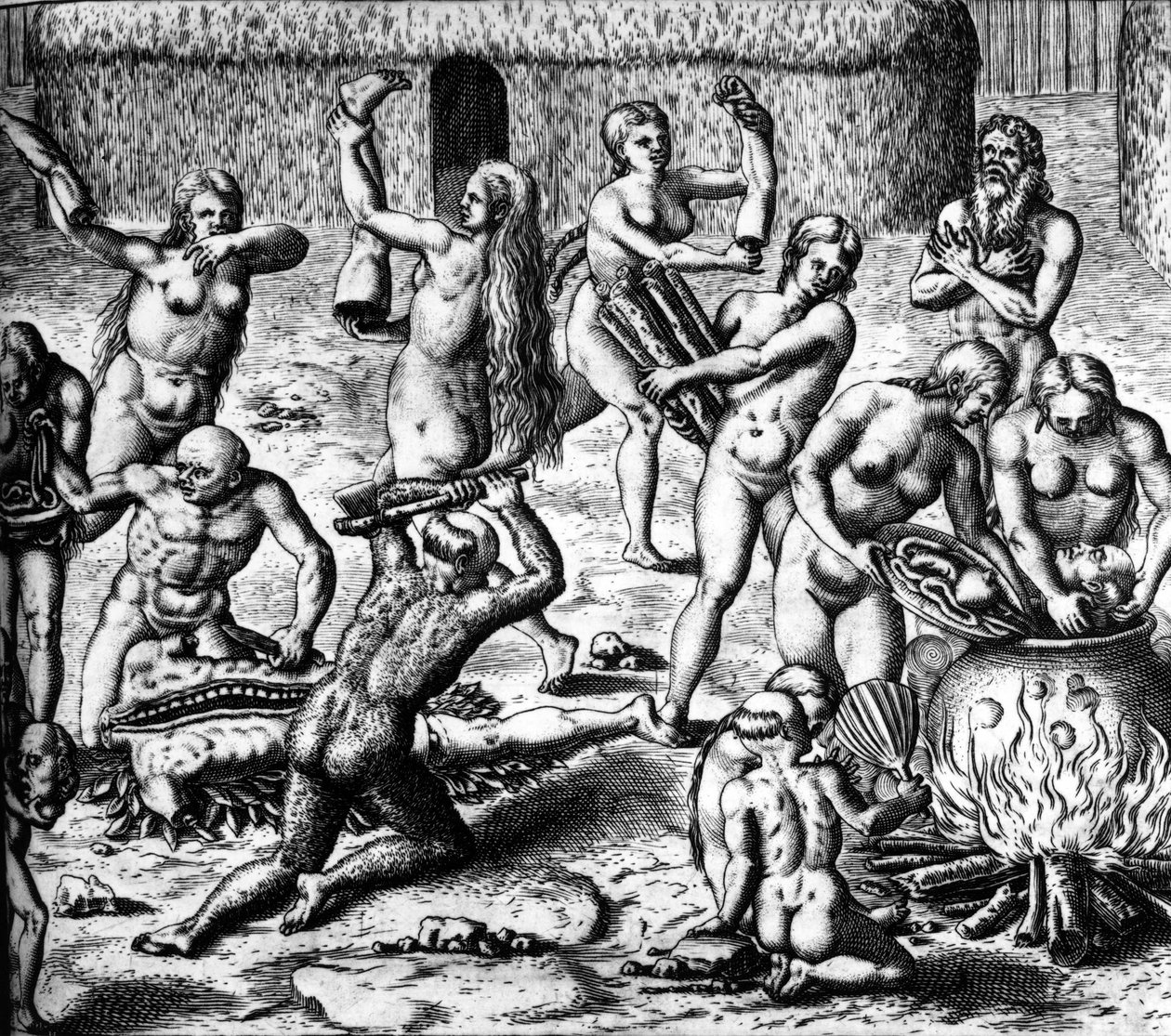Kannibalismin kohtaus tekijältä Theodor de Bry