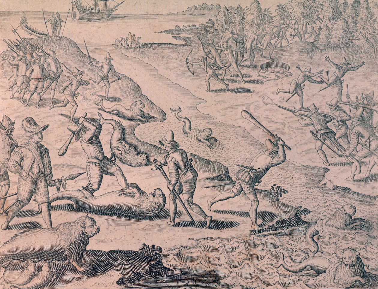 Tutkijoiden suorittamat merileijonien teurastukset tekijältä Theodor de Bry