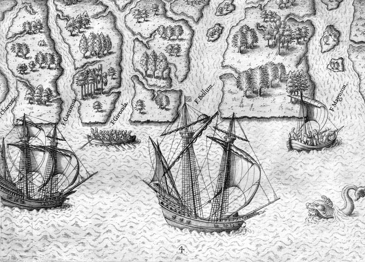 Ranskalainen tutkii kuutta jokea Floridan rannikolla. tekijältä Theodor de Bry