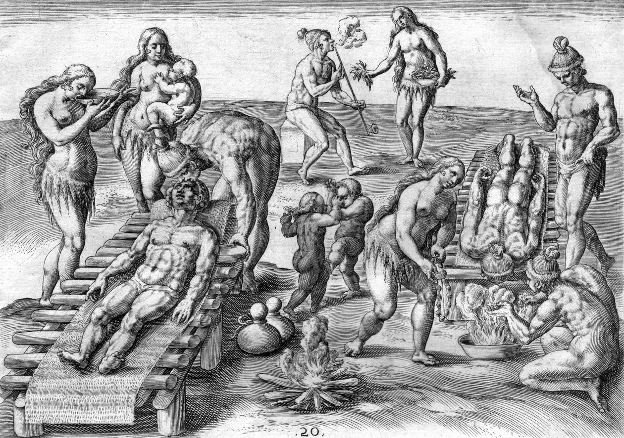 Timucuan intiaanit hoitavat sairaita tekijältä Theodor de Bry