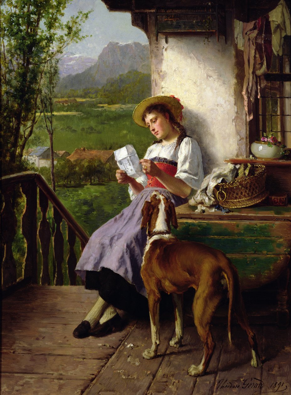 Tyttö lukee kirjettä, 1891 tekijältä Theodore Gerard