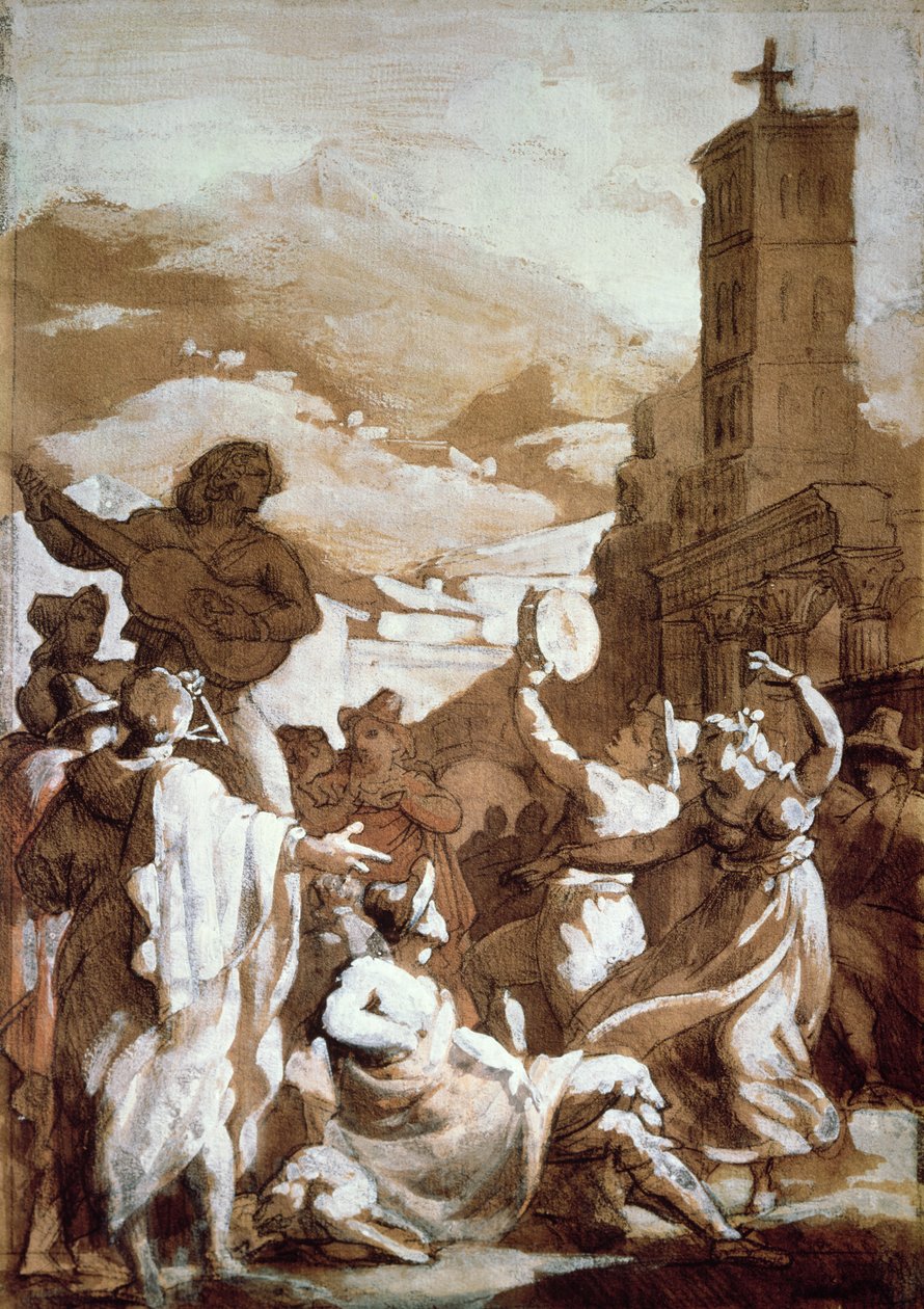 Tarantella (kynä ja mustepesu paperille) tekijältä Theodore Gericault