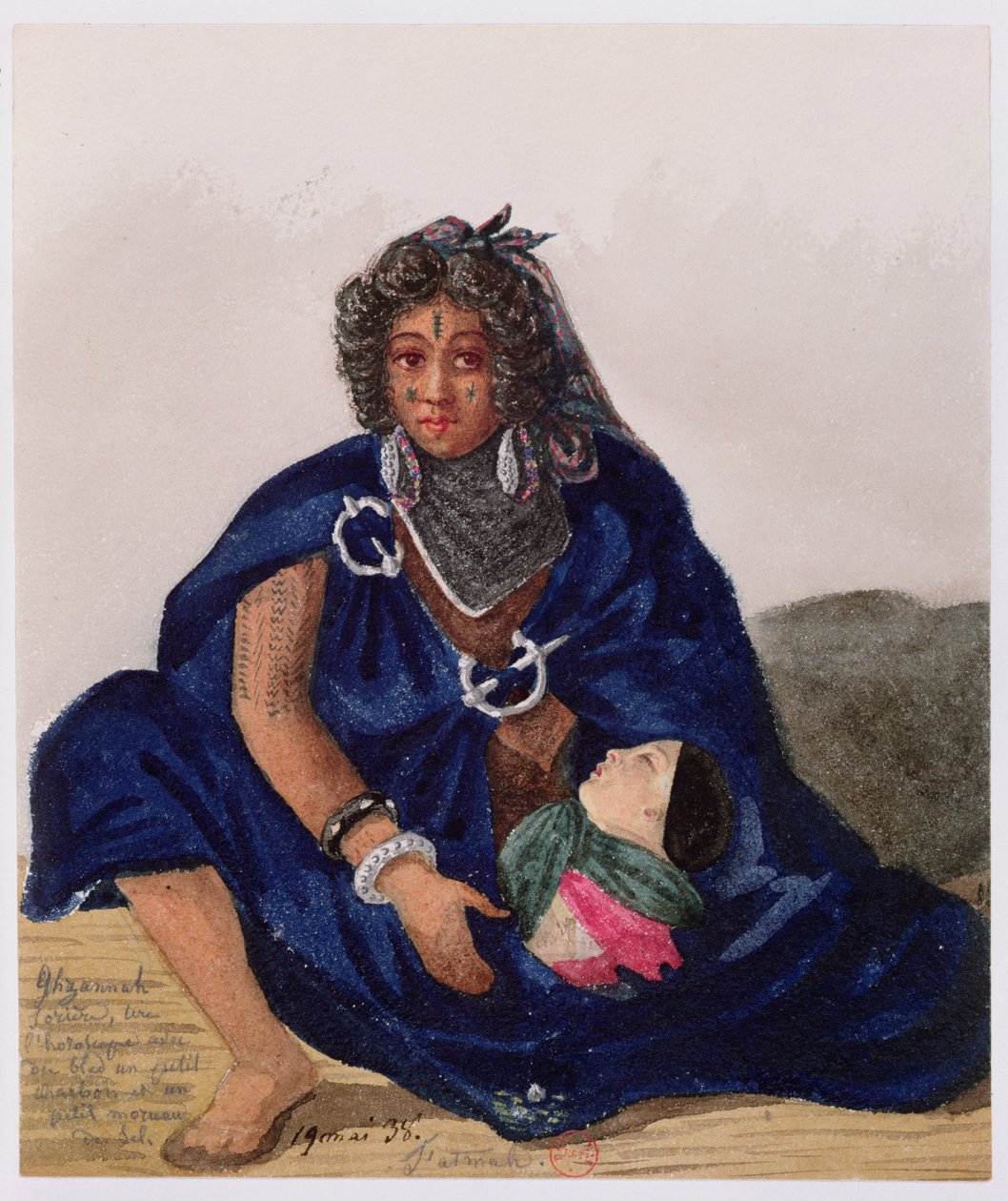 Noita kertoo tulevaisuutta maissin ja suolan avulla Ghzannassa, 1835. tekijältä Theodore Leblanc