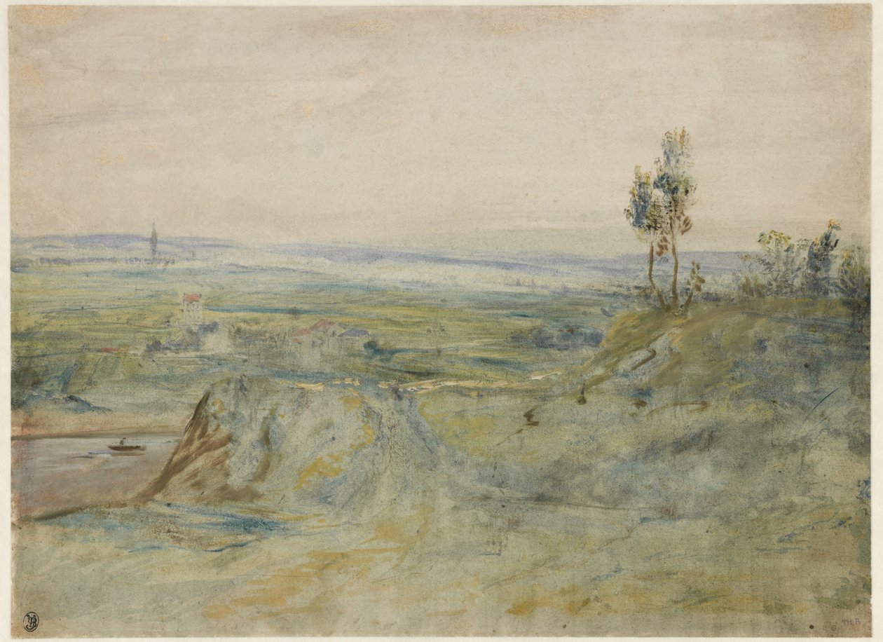La Plaine, vue des hauteurs de Meudon, n. 1833 (wc ja öljyväri kudospaperille) tekijältä Pierre Etienne Theodore Rousseau