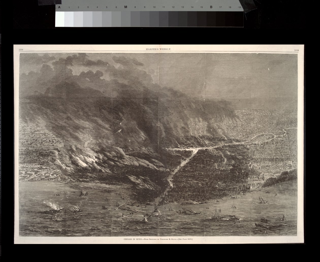Chicago in Ruins, kuvitus Harpers Weeklystä, 1871 tekijältä Theodore Russell Davis