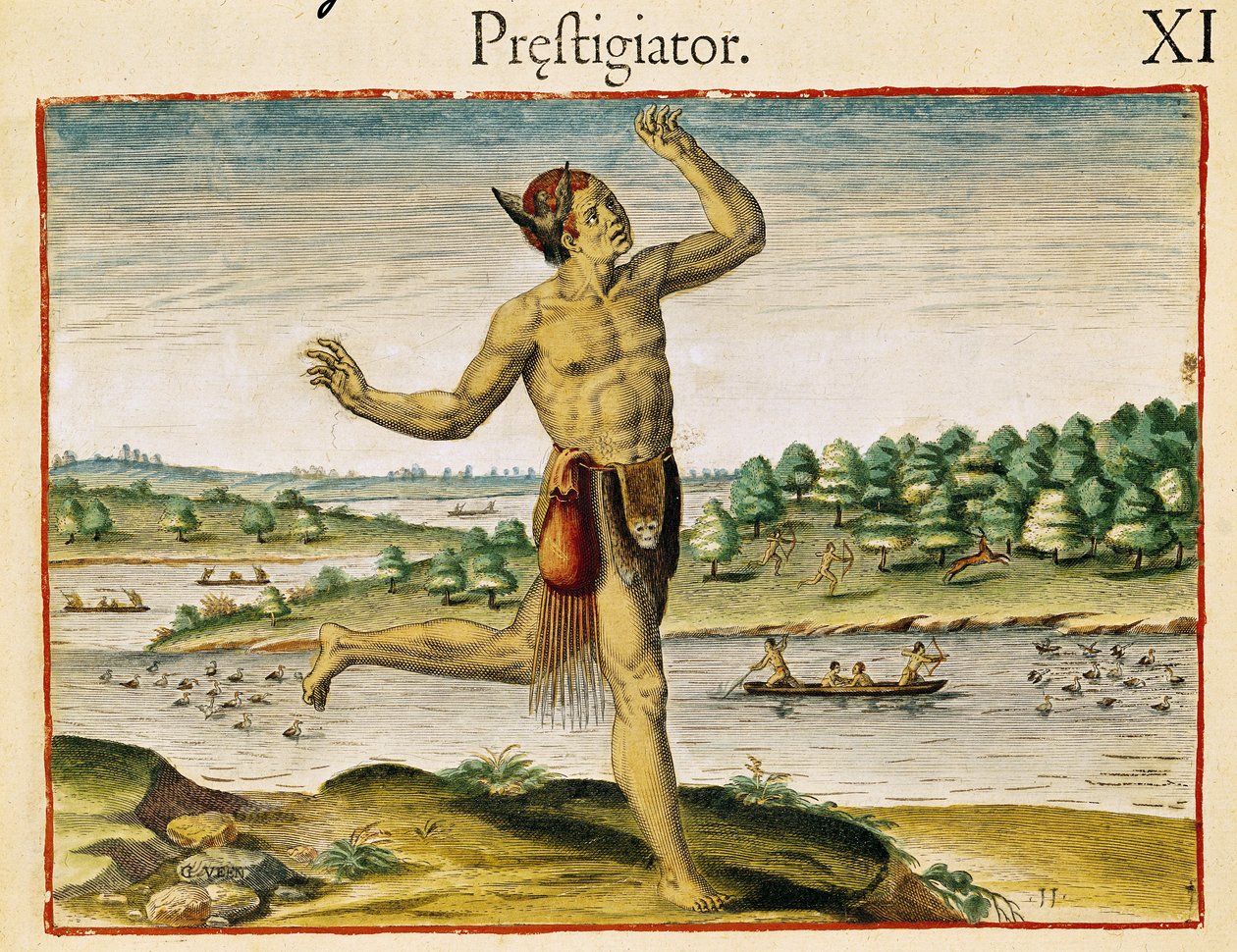 Taikuri Virginiasta, Theodre de Bryn julkaisemasta "Admiranda Narratiosta..." tekijältä Theodore de Bry