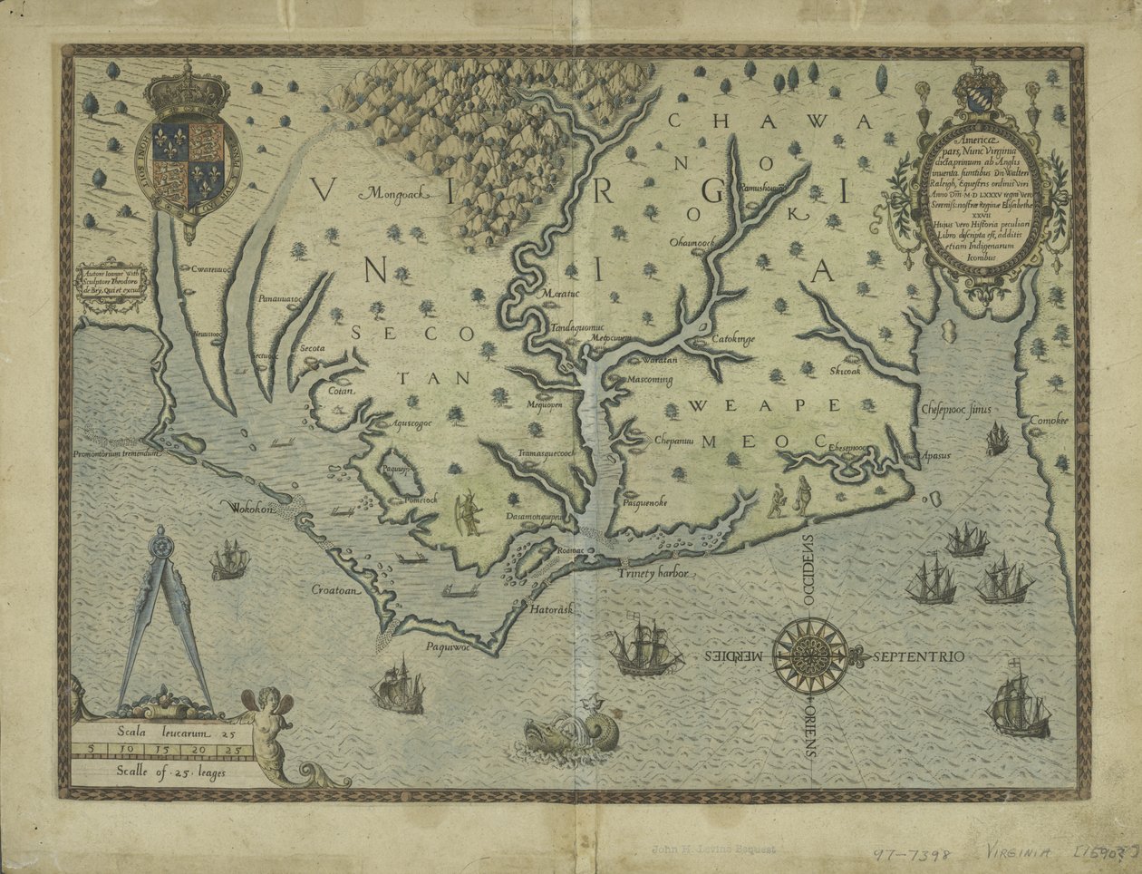 Hiljattain löydetty Virginia, 1590 (käsin väritetty kaiverrus). tekijältä Theodore de Bry