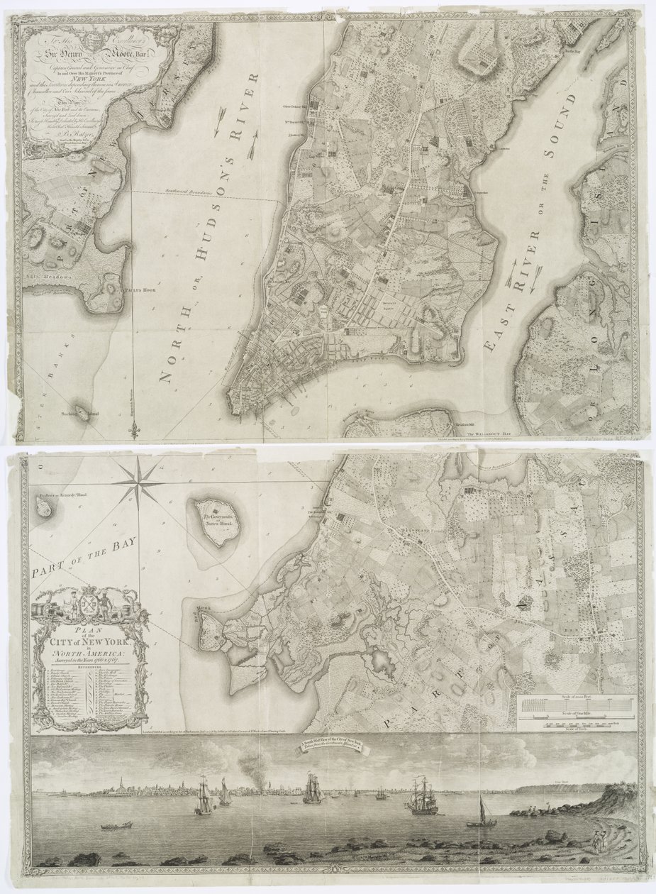Pohjois-Amerikassa sijaitsevan New Yorkin kaupungin suunnitelma, joka on mitattu vuosina 1766 ja 1767 ja joka on julkaistu Fadenin atlaksessa, 1776. tekijältä Theodore de Bry